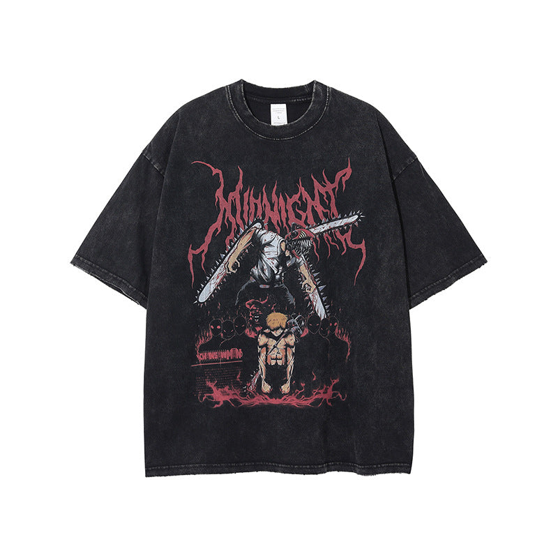 Wash water and make old cartoon printing loose short-sleeved T-shirt