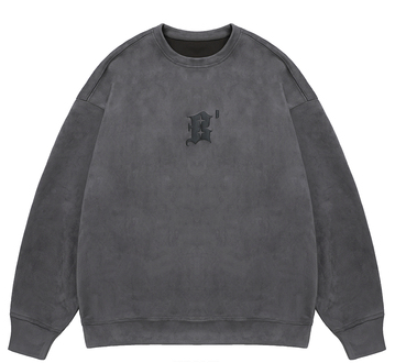 Suede worn-out round neck sweater