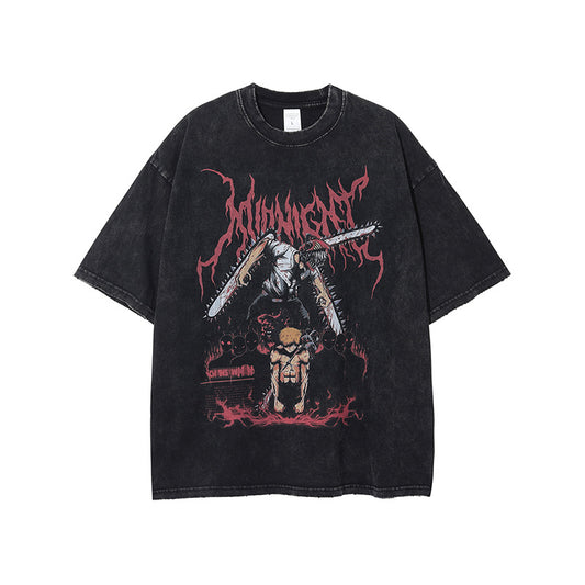 Wash water and make old cartoon printing loose short-sleeved T-shirt