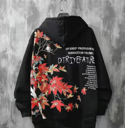 Vintage printed loose hooded sweater