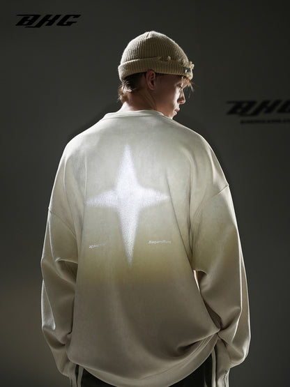 Suede worn-out round neck sweater