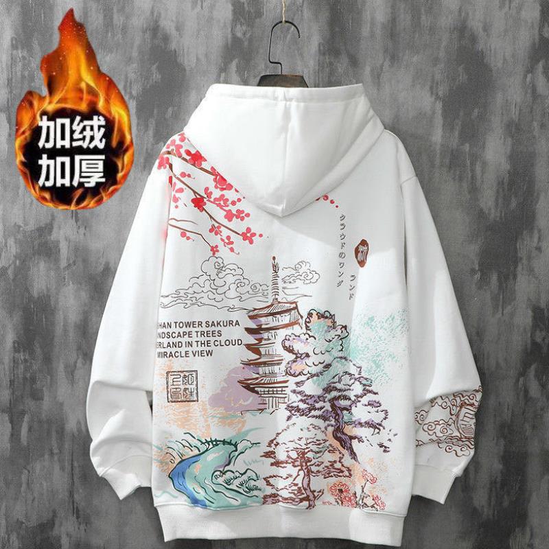 Vintage printed loose hooded sweater