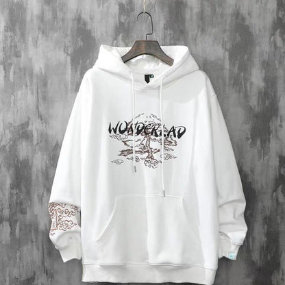 Vintage printed loose hooded sweater