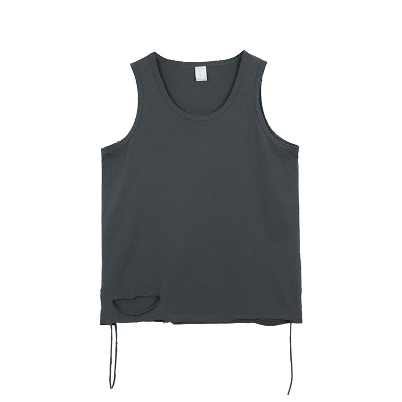 Retro worn-out loose vest