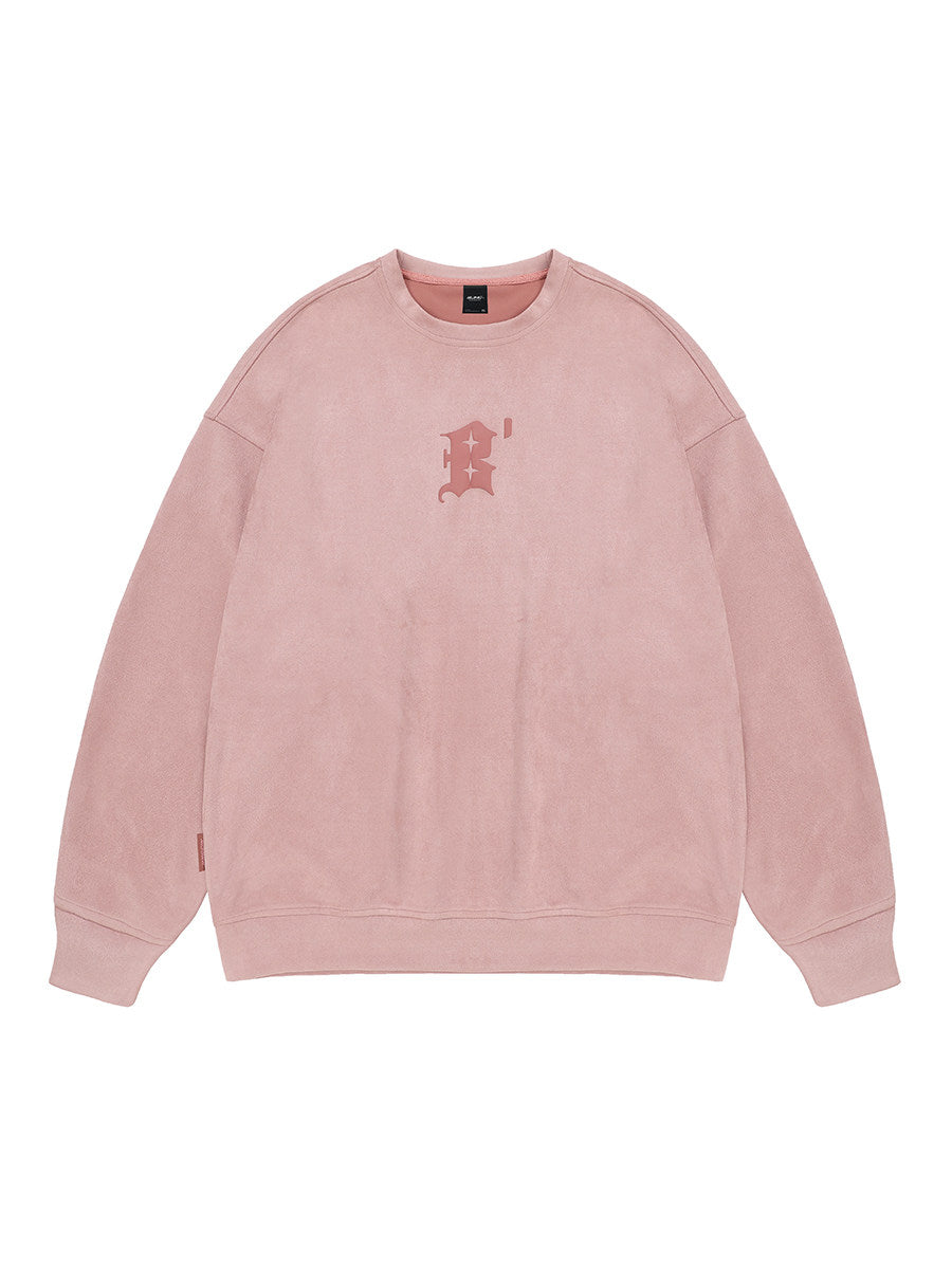 Suede worn-out round neck sweater
