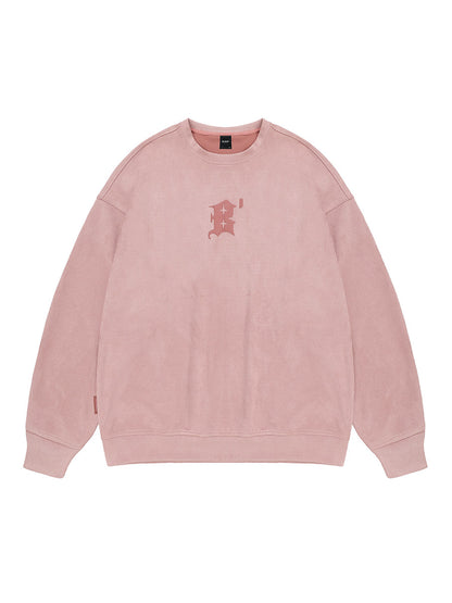 Suede worn-out round neck sweater