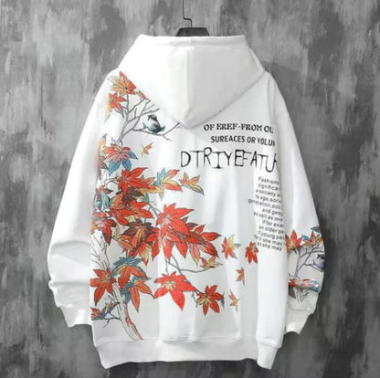 Vintage printed loose hooded sweater