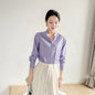 Spring coffee color stand-up collar shirt women's high-end sense of light luxury high-end not easy to wrinkle workplace light familiar style long-sleeved temperament shirt